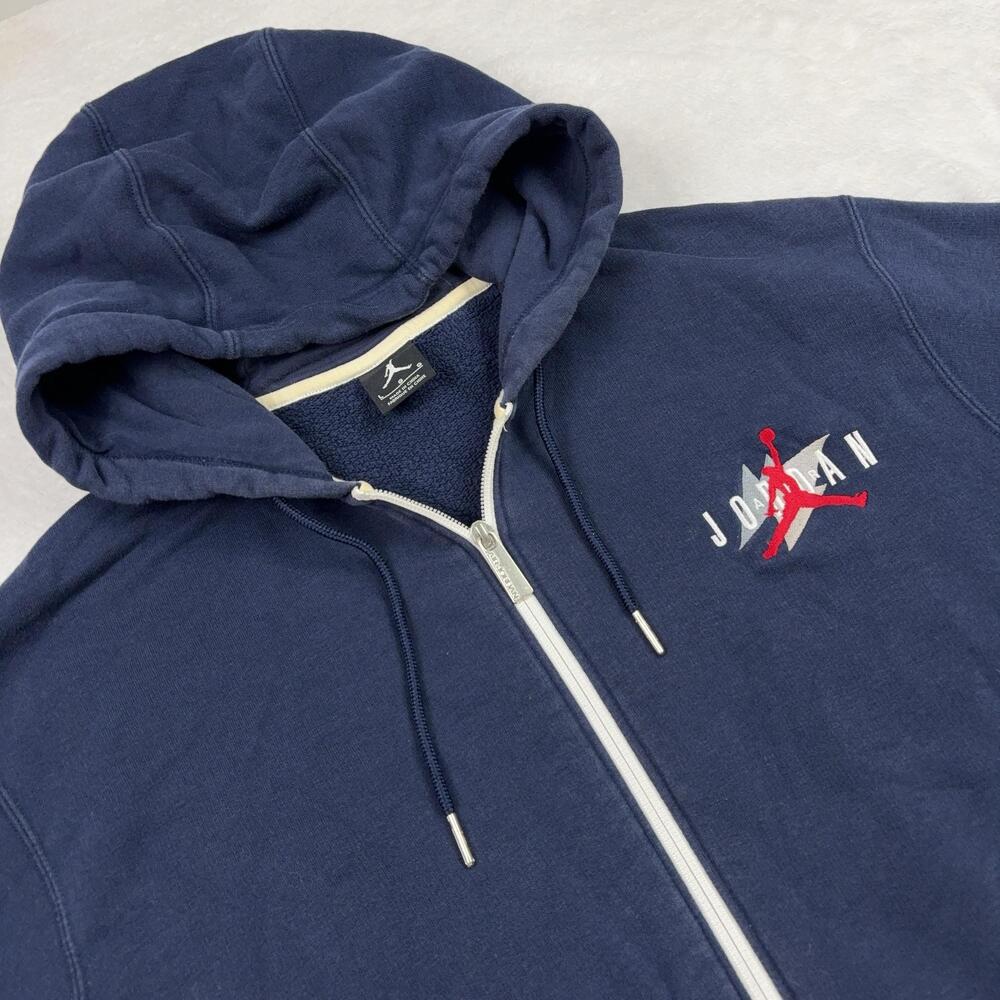 Jordan Full Zip Hoodie Sweatshirt Men L Blue Relaxed Hooded Pockets Embroidered